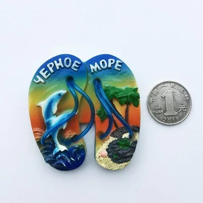 Россия творческие сувениры для туристов Черное море океан ветер трехмерные шлепанцы магнитные наклейки стикеры на холодильник - Цвет: Тёмно-синий