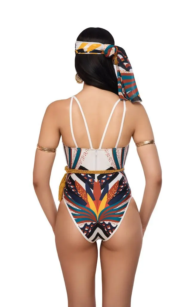 Этнический стиль, сексуальный v-образный вырез, бандаж, сдельный купальник, женский купальник, с вырезами, монокини, купальный костюм, с этническим принтом, бикини, пляжная одежда