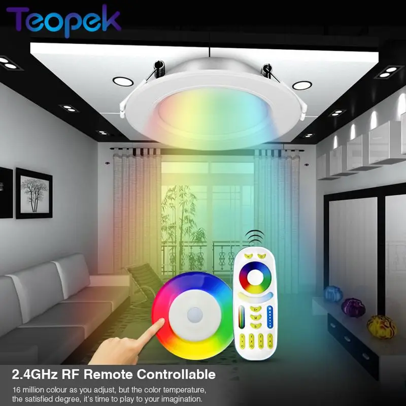 Mi. Светильник 6 Вт RGB+ CCT светодиодный вниз светильник с регулируемой яркостью с драйвером FUT068+ WL-Box1, Wi-Fi+ 2,4G Беспроводной RF 4-Зона RGB+ CCT сенсорный пульт дистанционного управления