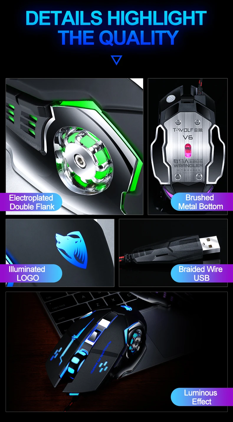 Профессиональная игровая мышь 3200 dpi, оптическая USB Проводная компьютерная мышь, геймерские компьютерные мыши с подсветкой, игровая мышь, эргономичная мышь для ноутбука, ПК