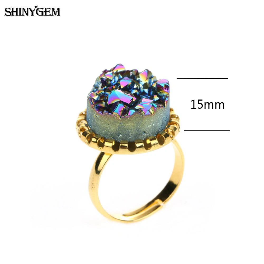Модные кольца ShinyGem с большим камнем регулируемые из нержавеющей стали золотым