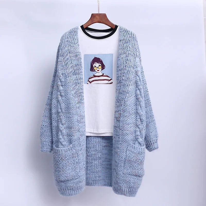 

polyester viscose wool blends clip yarns knit girls fashion mid long cardigan sweater coat one&over size wholesale retail