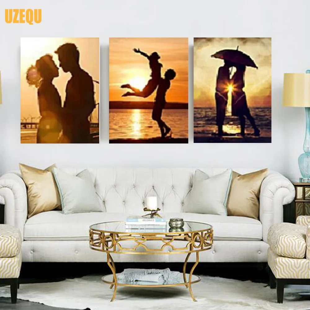 UzeQu Триптих полная Алмазная вышивка Lover 5D DIY картина крестиком люди мозаика
