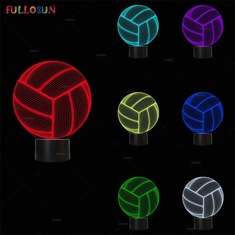 LED 3D Illusion Volleyball Night Lamp 7 Colors USB Light Kids Gift Bedrooms Sleeping Nightlight | Освещение