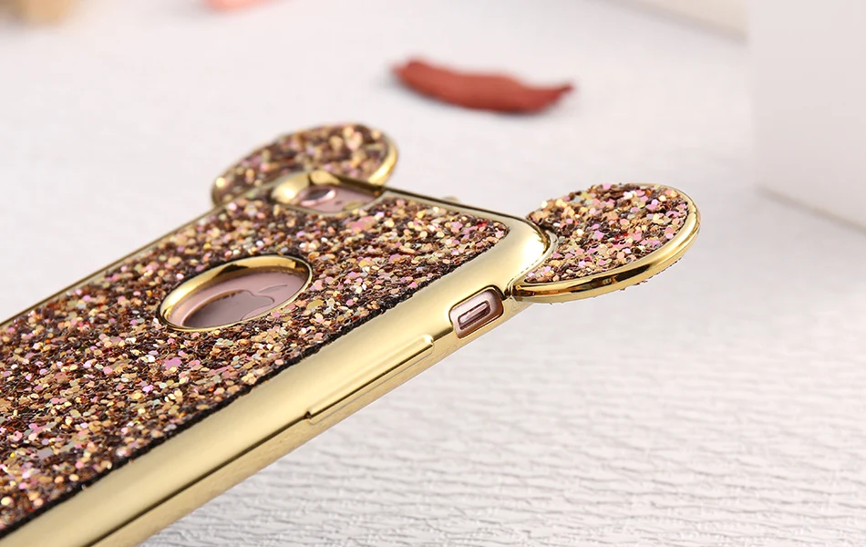 New Kisscase Bling блестка чехол для iPhone 5S 5 SE iPhone SE X 6 6 S 7 Plus Прекрасный Микки уха покрытие рамки Мягкая силиконовая задняя крышка чехол на айфон X 5s 5 se чехол на айфон 6s Plus 6s Plus 7 Plus