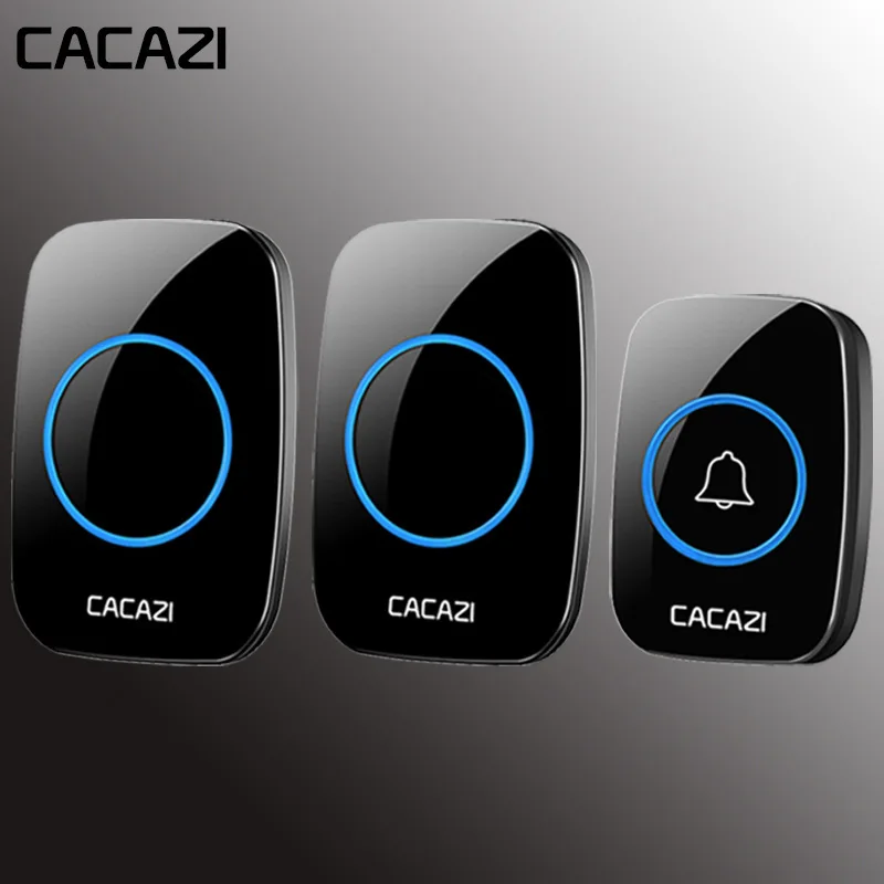 CACAZI AC 100-240 в дверной звонок Водонепроницаемый 300 м Рабочий диапазон беспроводной дверной звонок 1 передатчик+ 2 приемника 38 кольцевых мелодий дверной Звонок - Цвет: black1x2