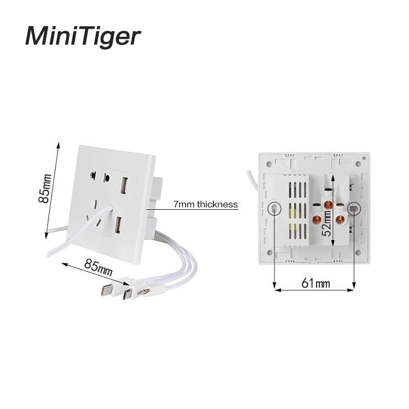 Настенная розетка Minitiger с 2 USB-портами универсальное стандартное зарядное