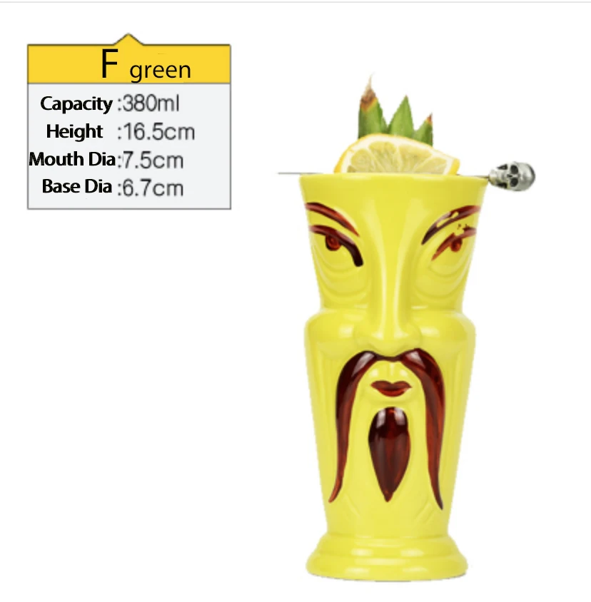 F GREEN Tiki кружки Коктейльные керамические Tiki стаканы-tiki бар профессиональные стаканы-Гавайские вечерние стаканы - Цвет: F GREEN