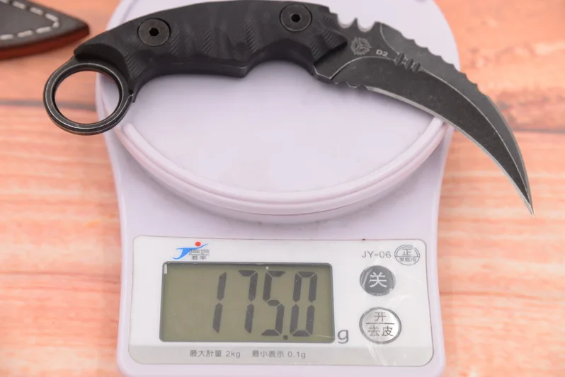 

JUFULE Made Strider karambit D2 Sheath leather G10 handle utility outdoor survival camping hunt tool Fixed blade kitchen knife