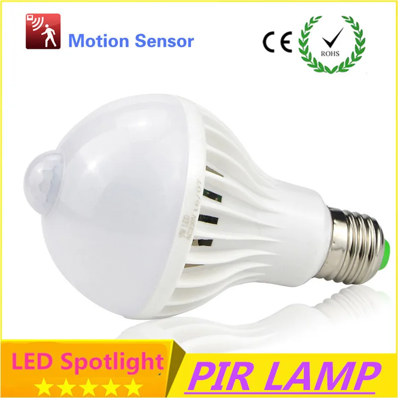 Движения PIR Сенсор лампа 3W 5W 7W 9W E27 220V Светодиодная звук Авто Смарт инфракрасная