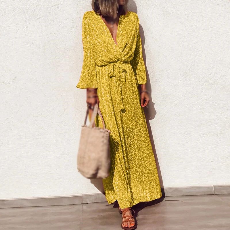 Женское летнее платье с v-образным вырезом рукав 5 Boho сплошное цветочное