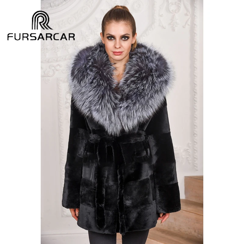 FURSARCAR Зима Новое поступление натуральный мех норковая шуба для женщин из
