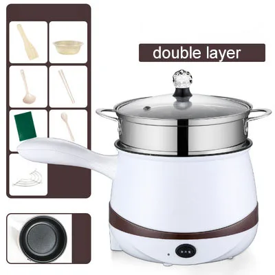 110V/220V Mini Multifunctional Electric Cooking Pot Machine Single/Double Layer Available Rice Cooker Steamed Non-stick coating - Цвет: Double layer-110V