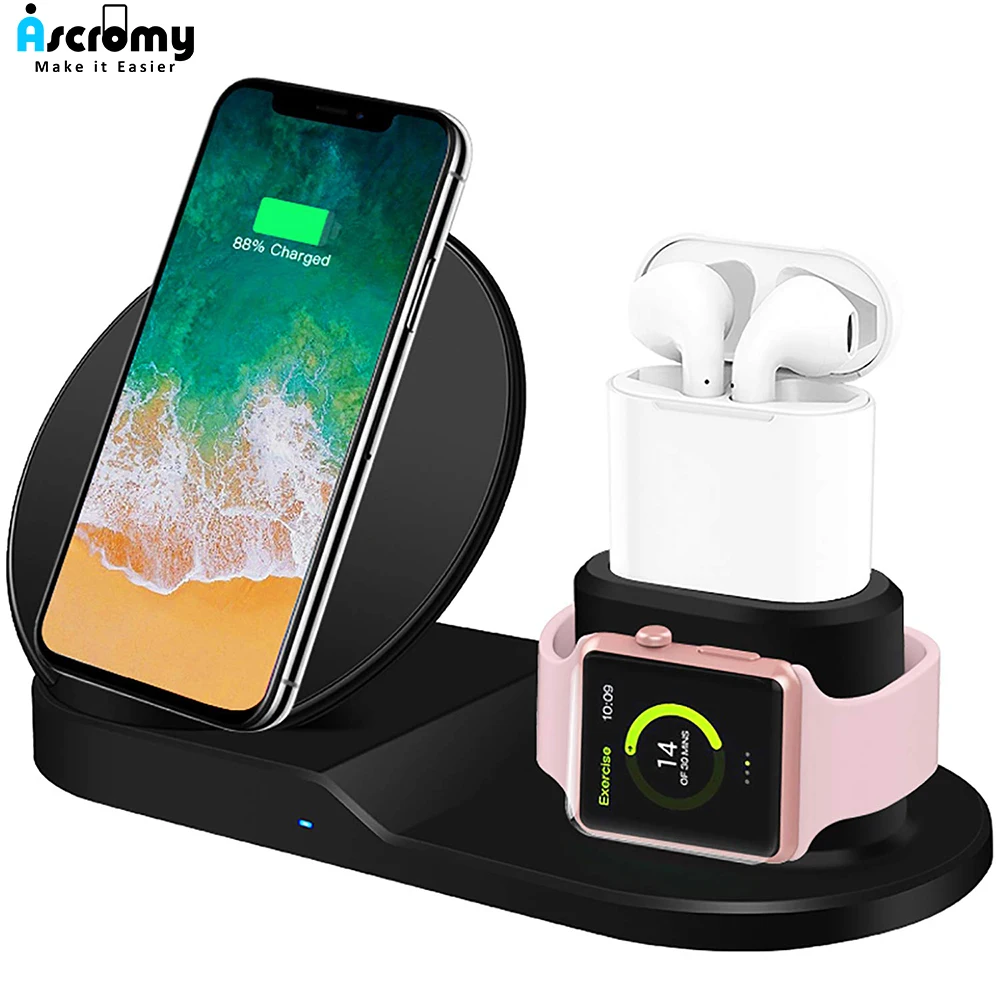 Qi беспроводной 3 в 1 Держатель подставка зарядное устройство 7 5 Вт для Iwatch 4 2 Iphone 11
