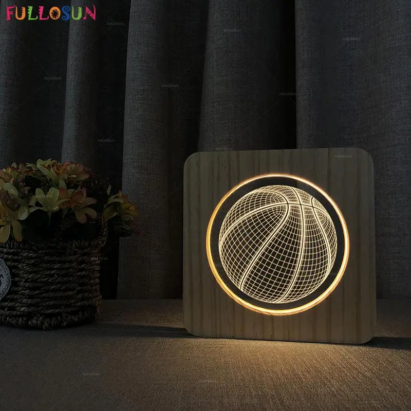 FULLOSUN 3D светодиодный светильник теплый белый светодиодный сенсорный светильник баскетбольная футбольная модель деревянная настольная лампа для детей прикроватный Декор ночной Светильник - Испускаемый цвет: FS-A2931W warm color