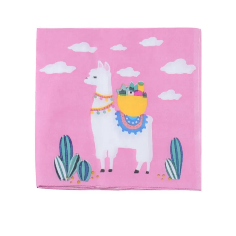 20pcs pink napkin 1 Набор, вечерние одноразовые столовые приборы в виде кактуса, ламы, воздушные шары, салфетка, зеленое растение, гирлянда для украшения дня рождения, тропические вечерние принадлежности - Цвет: 20pcs pink napkin