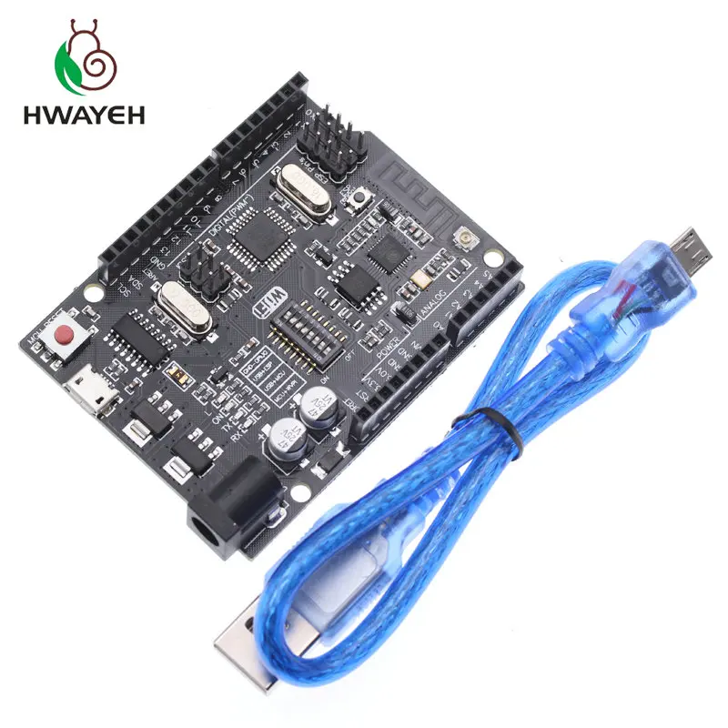 HWAYEH UNO R3 + Wi Fi ATmega328P ESP8266 (32 Мб памяти) процессор CH340G для Arduino Uno NodeMCU WeMos новое