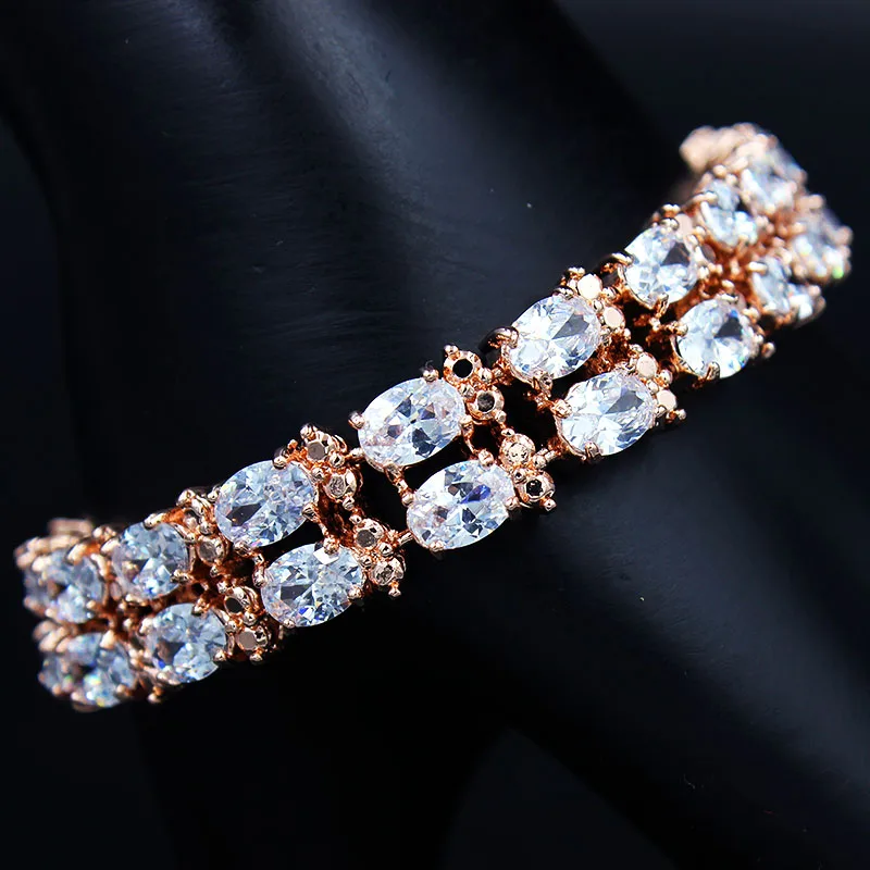 Роскошные AAA циркон браслеты для женщин трендовые розовое золото C двойные полосы