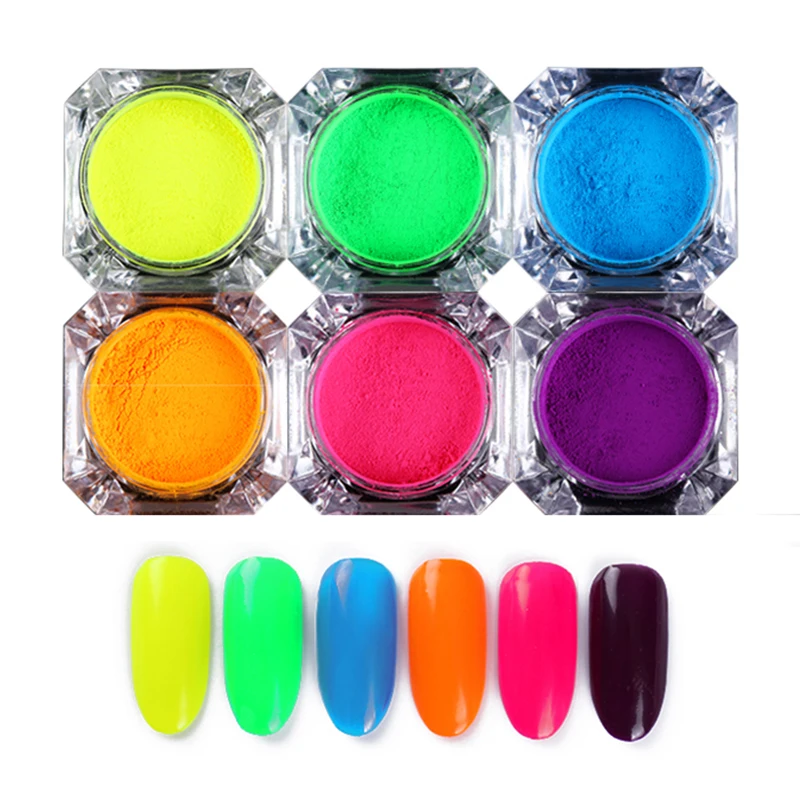 6 коробок неон фосфор Набор с мерцающей пудрой пигмент косметическая пудра