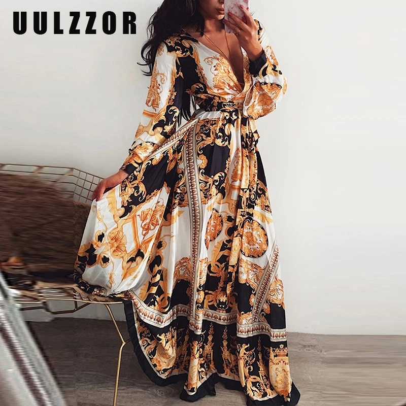 UULZZOR винтажное сексуальное платье Бохо с разрезом женское летнее Элегантное