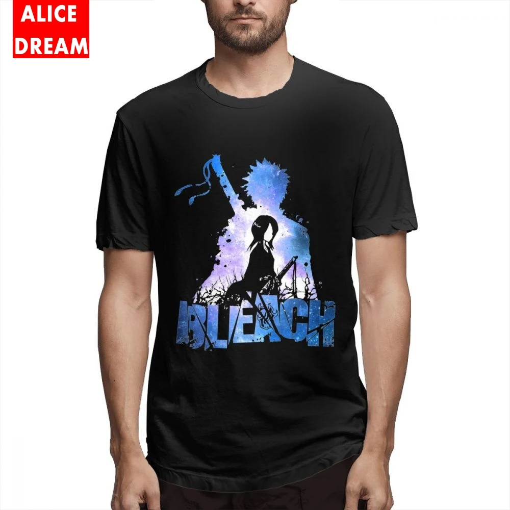 Bleach синий тон Куросаки Ичиго футболка для мужчин в винтажном стиле короткий