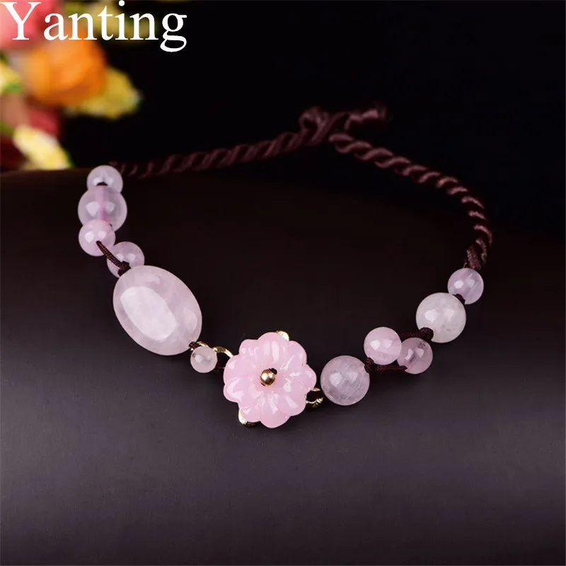 Yanting Ethnic Women Anklets Powder Crystal Stone Romantic Sweet Pink Foot Jewelry Glass Glazed Flower Gifts For Girl Female 010 | Украшения