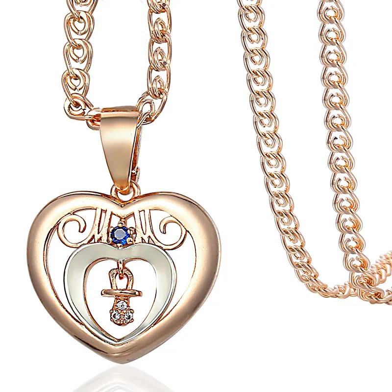 With Chain 50.5cm Женское ожерелье с подвеской для мамы, Детская пустышка, подвеска в форме сердца из розового золота 585 пробы для женщин, модное ювелирное изделие, подарок, Прямая поставка, GP371 - Окраска металла: With Chain 50.5cm