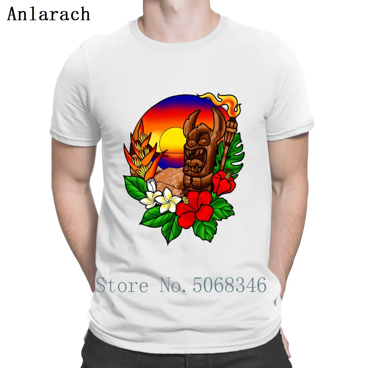 Футболка с принтом Sunset Tiki Stitch весенне-осенний хлопковый костюм стандартный