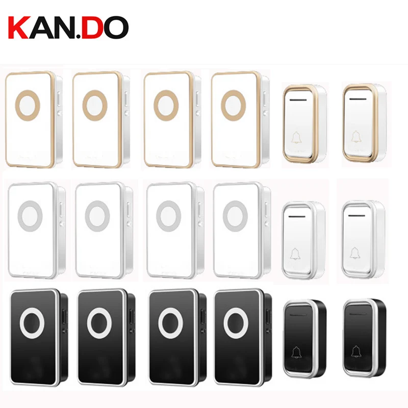 

3 Color Ring Kits With Two Emitters+Four Receivers Wireless Door Bell Set By 110-220V Doorbell 300M Workg Chime Battery Included