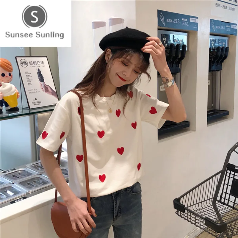 Новинка 2019 женская маленькая футболка в Корейском стиле с вышивкой Love Милая