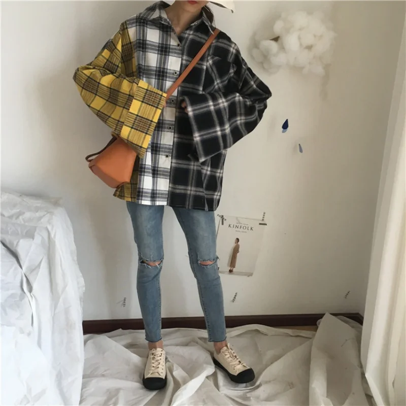 2017 fall new Women Blouse Long Sleeve plaid Casual female Shirt Tops Female ClothingYZX36 |