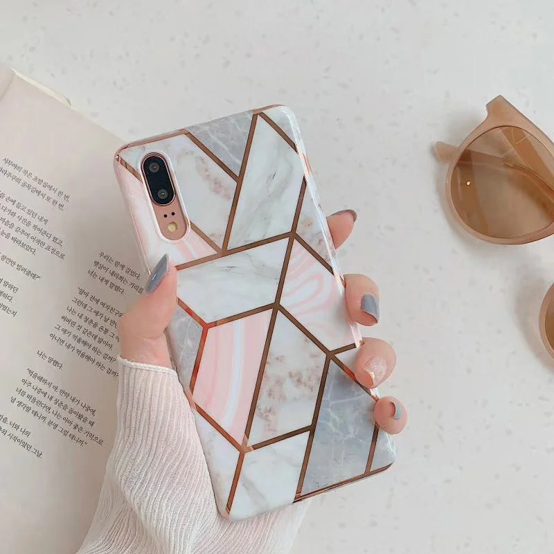 Покрытие геометрический мрамор телефонные чехлы для huawei P20 P30 Pro Lite mate 20 Pro Lite Противоударная мягкая IMD задняя крышка - Цвет: 2