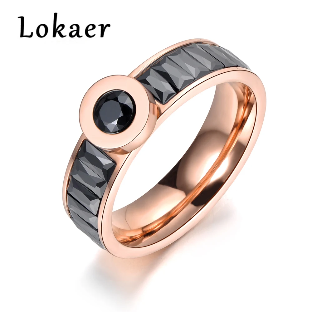 Lokaer, модные ювелирные изделия, нержавеющая сталь, стразы, обручальное кольцо, черный/прозрачный CZ Кристалл, свадебные кольца, Прямая поставка