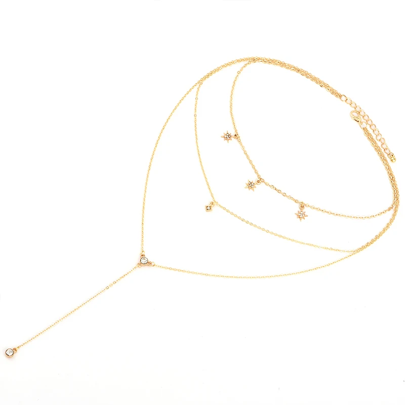 3 Pcs/Set Bohemian Star Sun Square Crystal Chain Pendant Multilayer Necklace Women Fashion Gold Set Jewelry Gift | Украшения и