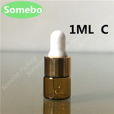 1ML C 50 шт./лот 1 мл, 2 мл, 3 мл, 5 мл Янтарный стеклянный флакон-капельница, маленькие флаконы с пипеткой для косметических парфюмерных флаконов с эфирным маслом - Цвет: 1ML C