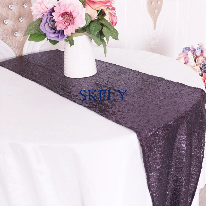 RU046A New color free shipping Wedding fancy beaded plum dark purple sequin table runner | Дом и сад
