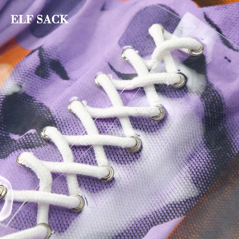 ELFSACK Новая модная женская футболка из хлопка повседневная Короткая Длинная с