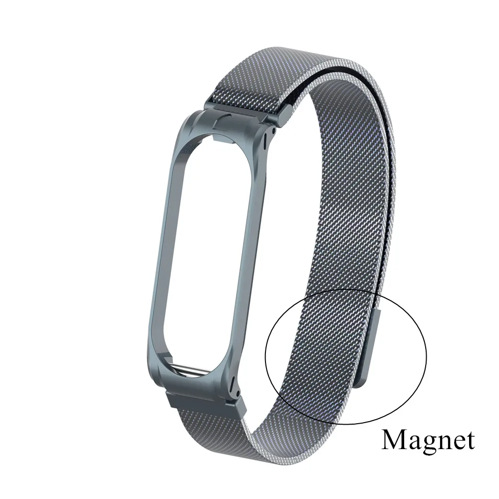 Металлический Ремешок Браслет mi Band 4 3 ремешок на запястье 4 3 NFC ремни из нержавеющей стали mi Band 4 3 ремешок на запястье для Xiao mi Band - Цвет: Magnet gray
