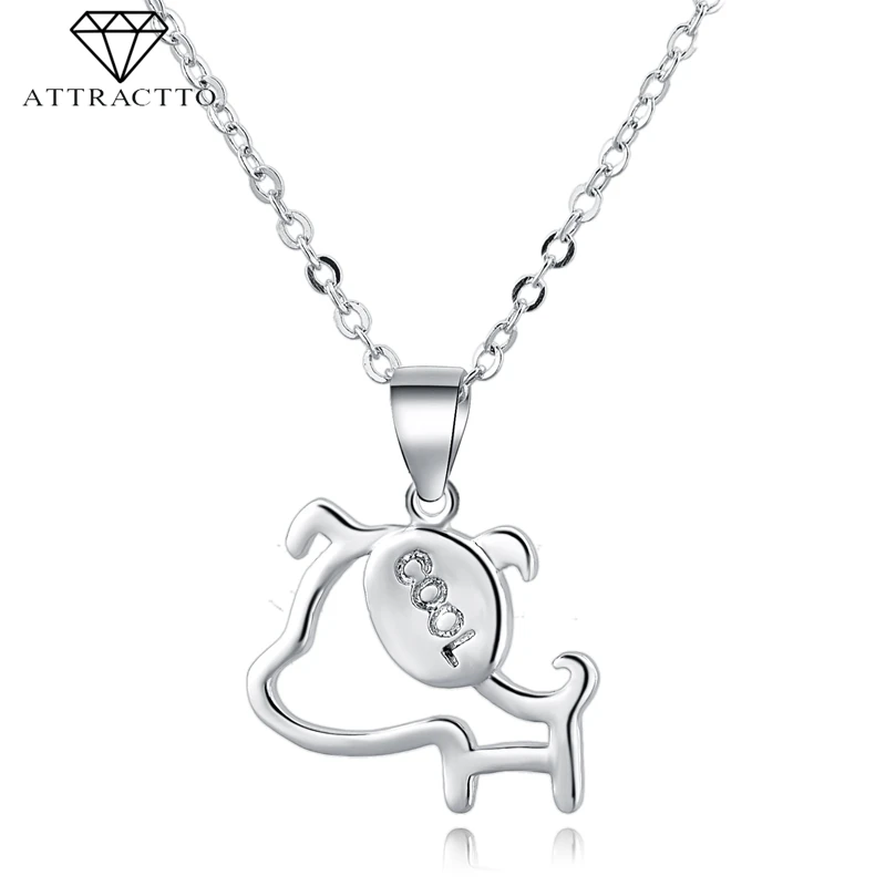 

ATTRACTTO Alloy Crystal Dog Necklaces&Pendants Charm For Women Silver Necklaces Animal Jewelry Chain Necklace SNE190089