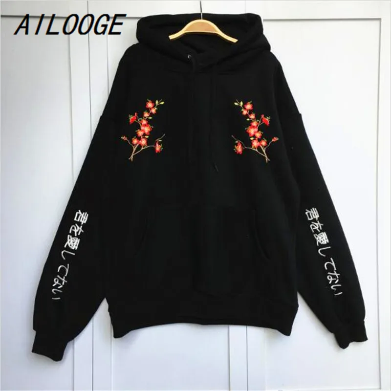 AILOOGE, новинка, корейский консервативный стиль, женские толстовки, новинка, ly, Цветочная вышивка, пуловеры, повседневная, свободная, Толстая Толстовка - Цвет: Red