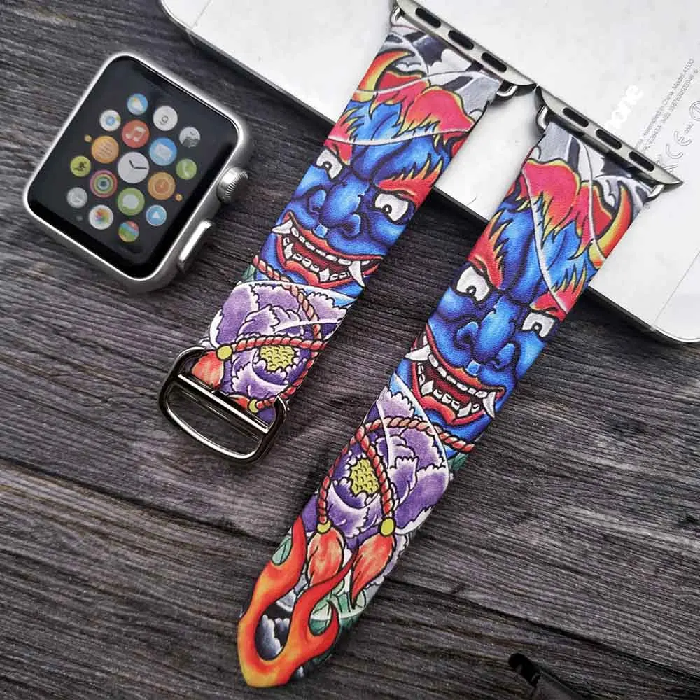 Кожаный ремешок с принтом в стиле хип-хоп для Apple Watch 38 мм 40 мм модный мужской ремешок для Apple Watch 40 мм 44 мм серия 5 4 3 2 1 - Цвет ремешка: E