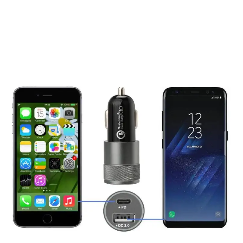 Fest отправка Type C_PD из алюминиевого сплава QC3.0 LED полупрозрачный дисплей двойной USB