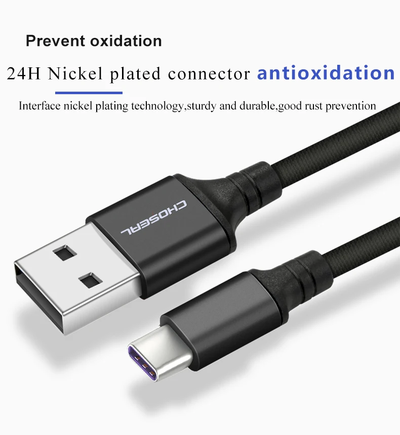 Choseal 30-летие QS6801 никелированный USB type C кабель Быстрая зарядка синхронизации
