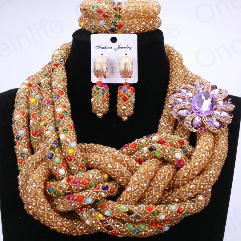Великолепное Золотое колье в африканском стиле комплект с ожерельем для