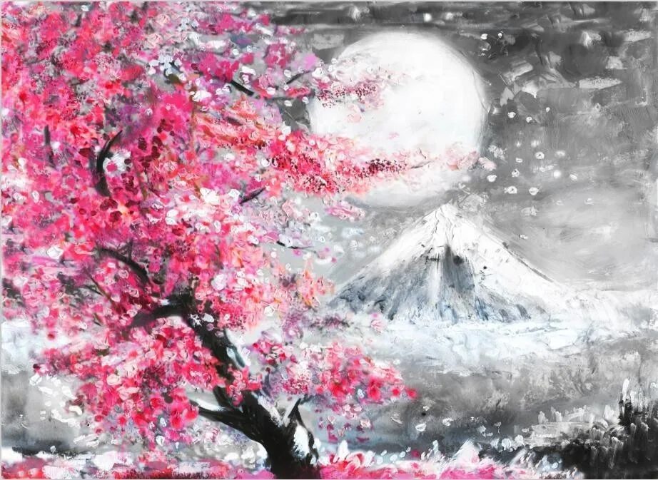 A Крепление Fuji Cherry Blossom пейзаж Япония холст настенная живопись искусство плакат масляные принты картины для гостиной кухни домашний декор - Цвет: A