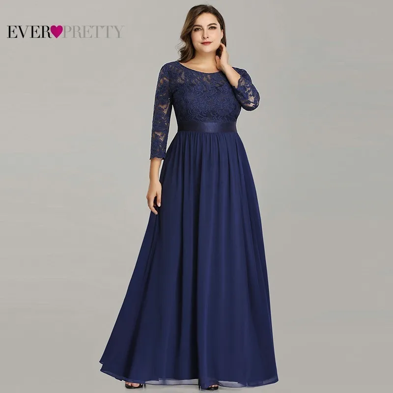 Navy Blue Кружевные свадебные платья размера плюс, элегантные женские свадебные платья трапециевидной формы с длинным рукавом и круглым вырезом, Vestido De Noiva - Цвет: Navy Blue