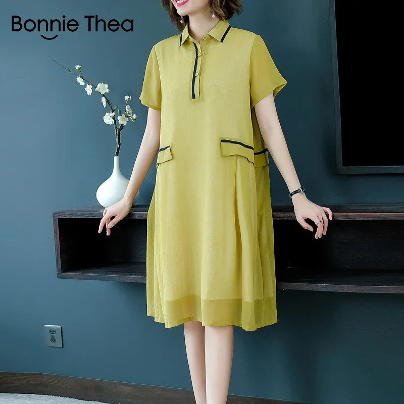 Женское платье с коротким рукавом Bonnie Thea однотонное большого размера для