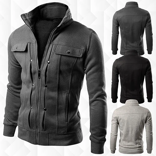 

2019 New Arrival Men's Stand Collar Zipper Tracksuit Casual Jacket Coat for Winter Warm Men Jacket Outwear