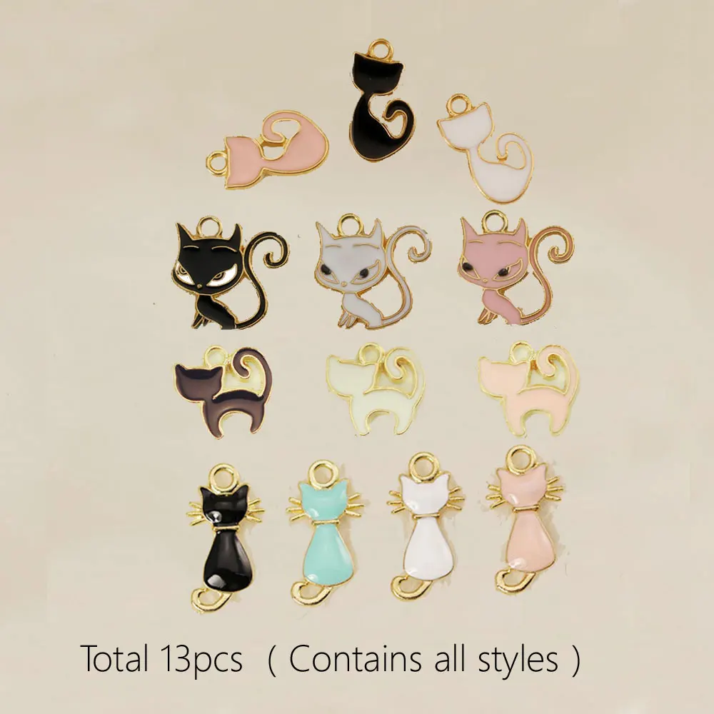 13pcs-all styles Горячие модные амулеты мульти милый кот эмаль амулеты для изготовления ювелирных изделий браслет/ожерелье/серьги Модные ювелирные изделия женские аксессуары - Окраска металла: 13pcs-all styles