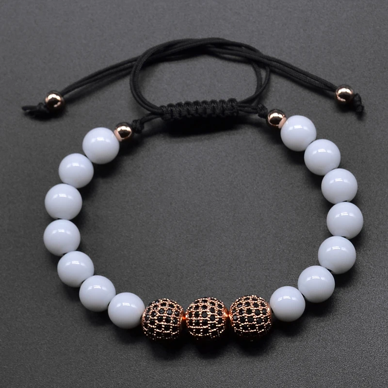 Женский браслет с бусинами из натурального белого камня 8 мм|bracelets for|macrame braceletbeads